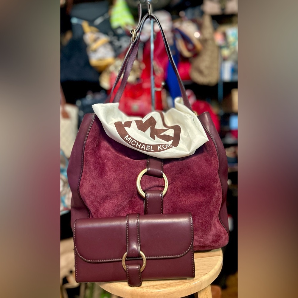 SET Michael Kors Plum Quincy Hobo Tote w/ Matching Long Wallet & Dust Bag w tags - Picture 1 of 15